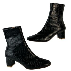 By Far Sofia Croc Embossed Ankle Boots EU 37 US 7 Leather Soles Italian Handmade